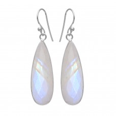 Rainbow moonstone pear silver bezel earring